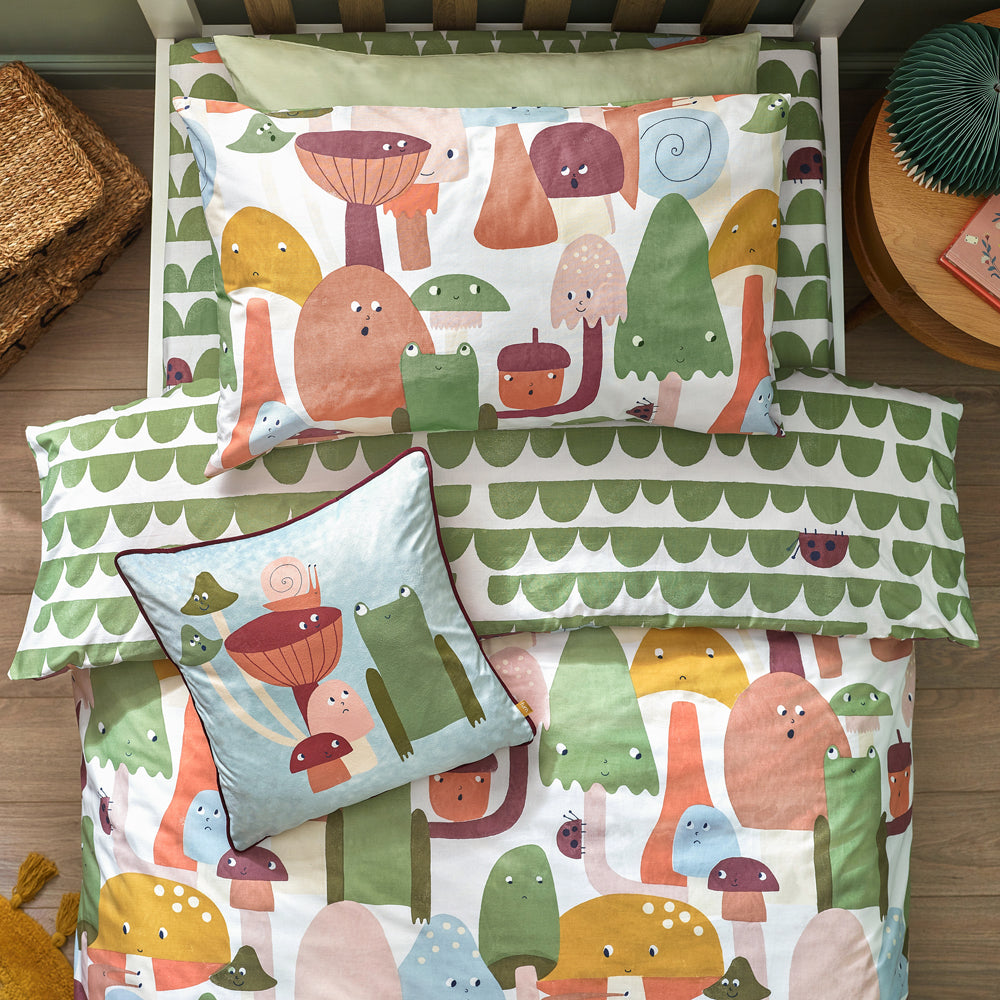 Funguys Friends Piped Velvet Cushion Sky Blue