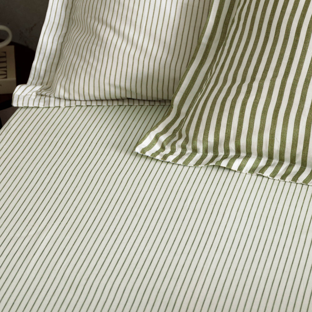 Hebden 100% Cotton Narrow Stripe Fitted Bed Sheet Olive