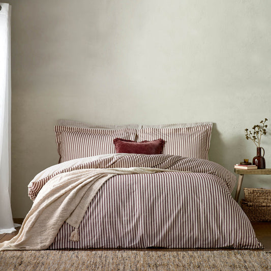 Hebden Mélange Stripe Cotton Duvet Cover Set Beetroot
