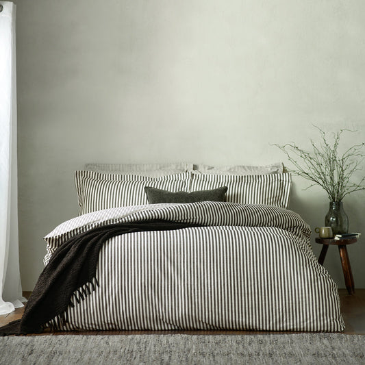 Hebden Mélange Stripe 100% Cotton Duvet Cover Set Black