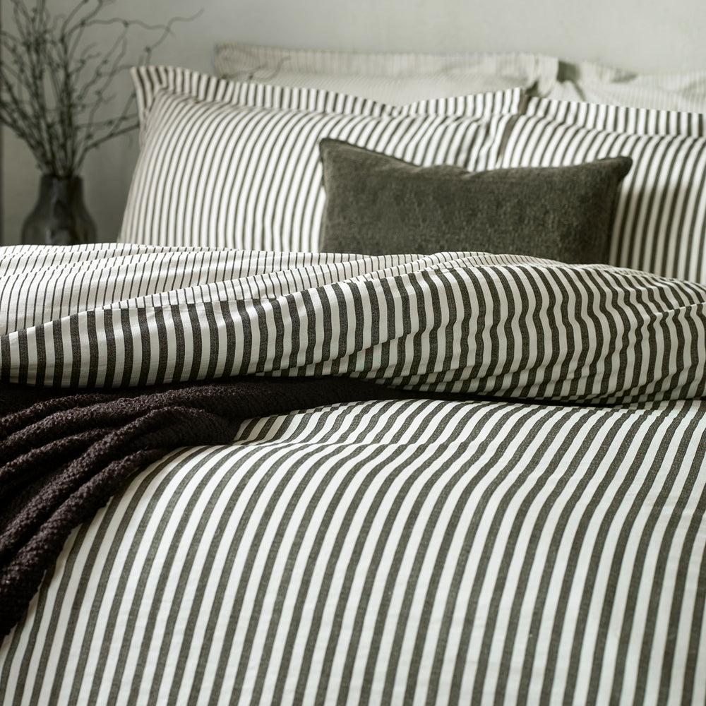 Hebden Mélange Stripe 100% Cotton Duvet Cover Set Black