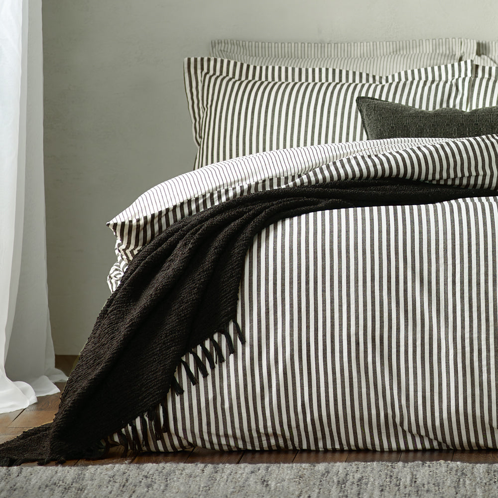 Hebden Mélange Stripe 100% Cotton Duvet Cover Set Black