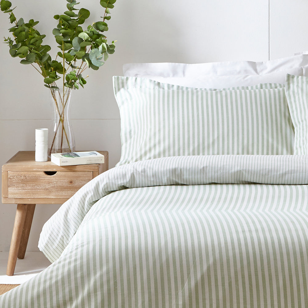 Hebden Mélange Stripe 100% Cotton Duvet Cover Set Eucalyptus