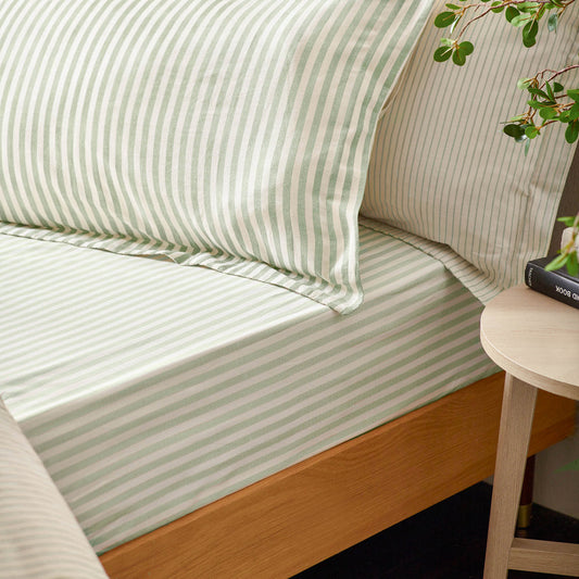 Hebden 100% Cotton Striped Fitted Bed Sheet Eucalyptus