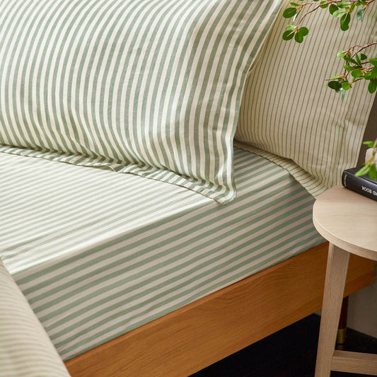 Hebden 100% Cotton Striped Fitted Bed Sheet Forest