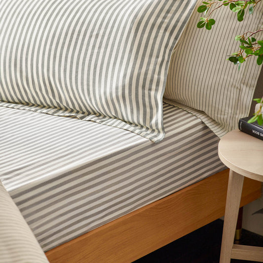 Hebden 100% Cotton Striped Fitted Bed Sheet Grey