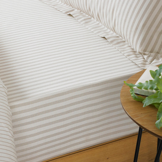 Hebden 100% Cotton Striped Fitted Bed Sheet Natural