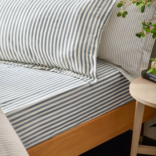 Hebden 100% Cotton Striped Fitted Bed Sheet Navy