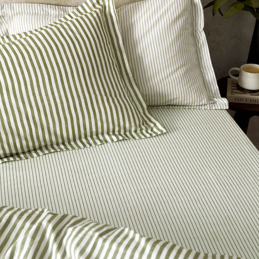 Hebden 100% Cotton Narrow Stripe Fitted Bed Sheet Olive